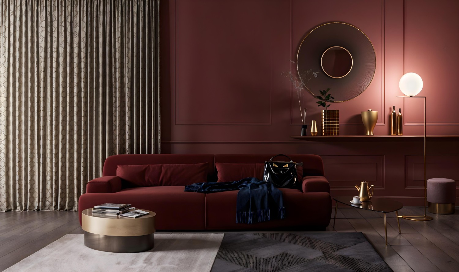 bordowy salon pomysly inspiracje